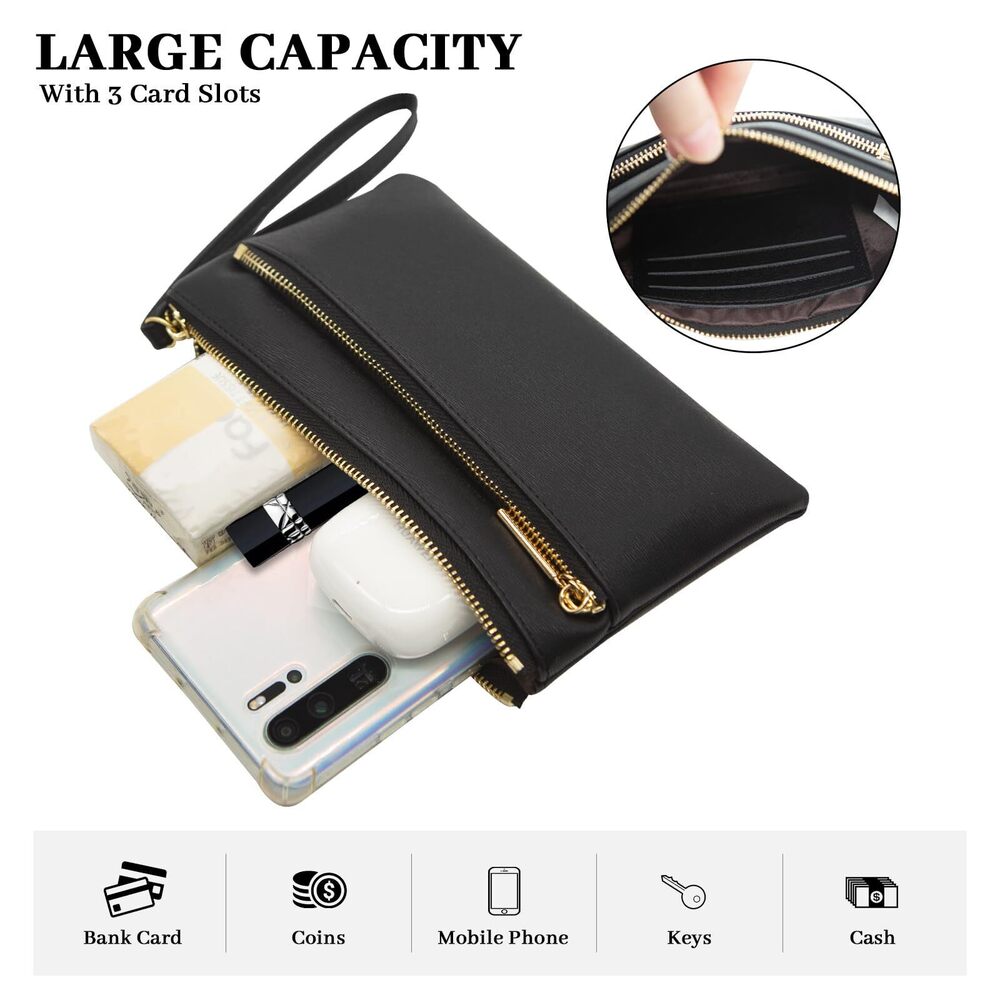 4285 Small Leather Wristlet Wallet Clutch Handbags Purses Cellphone Credit - Picture 5 of 8